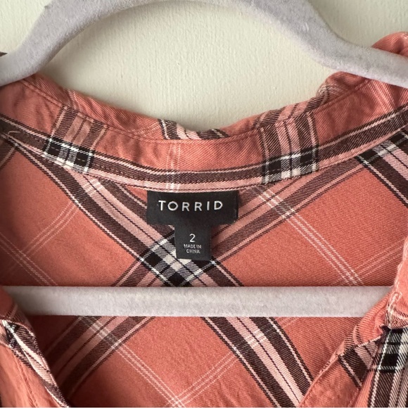 Torrid | Peach Plaid Twill Peplum Babydoll Popover Top Size 2X - Picture 10 of 14